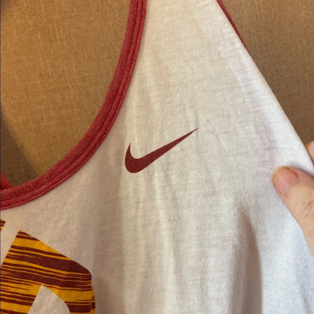 FINAL MARKDOWN Nike White Tank Top with Red and Gold Trojans Design large